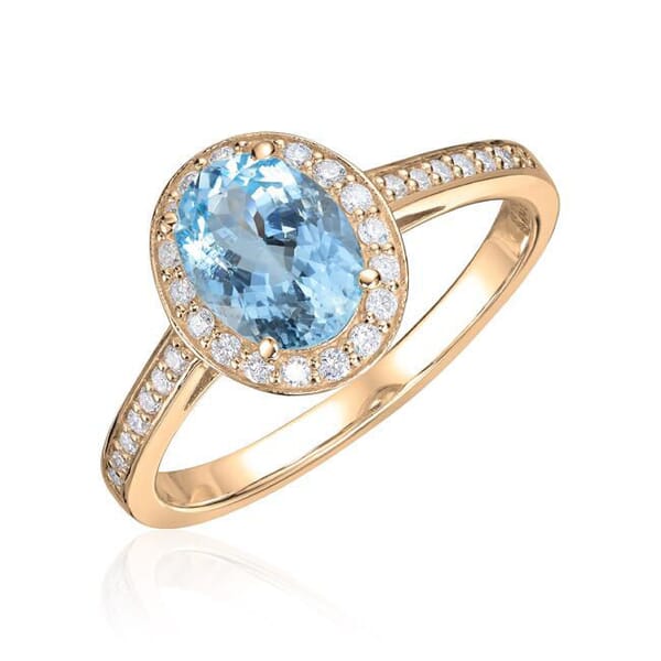 Gullring Capri i gult gull 14kt med akvamarin og 0,24ct W-Si - 57433